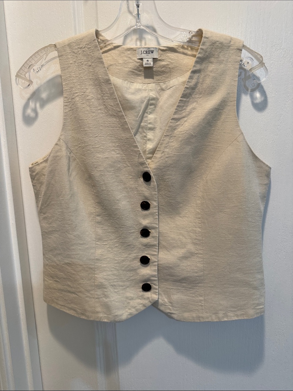 J. Crew Cream Button-Front Sleeveless Vest with Dark Brown Buttons